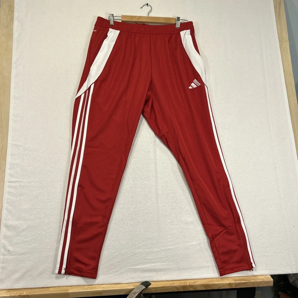 Adidas Tiro 24 Track Pants Mens Large Red White Stripe Tapered Zip IV7264 NWT